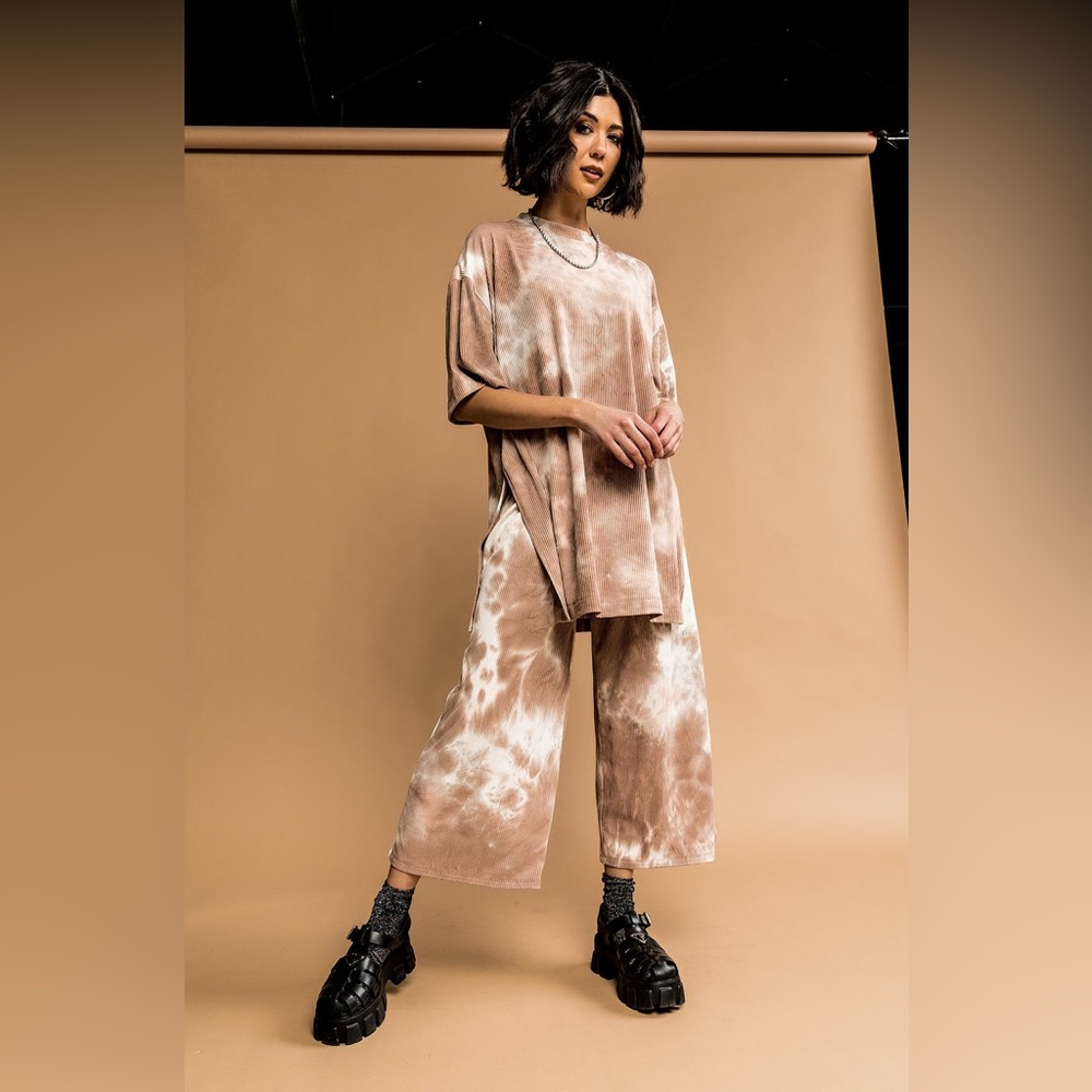 Lala Original: Lex Ribbed Playsuit in Iced Latte Tie Dye